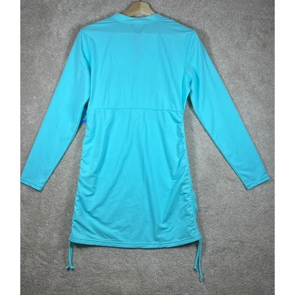 Athleta Swim Dress Rash Guard NWT Turquoise Cover Up UPF 50+ Ruched L - Picture 8 of 8